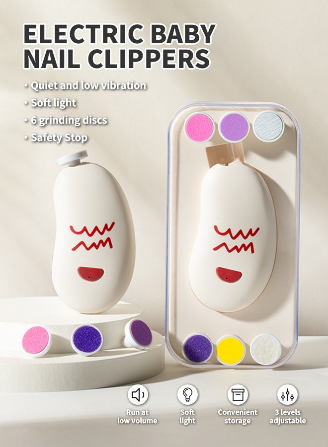 Electric Baby Nail File, 3-Mode Adjustable Nail Clipper Nail Trimmer, Baby-Safe Nail Cutter with 6 Filing Heads & Charging Cord, Portable Nail Grinder, Durable Nail Scissors for Home, Outdoor, Travel  - Image 2