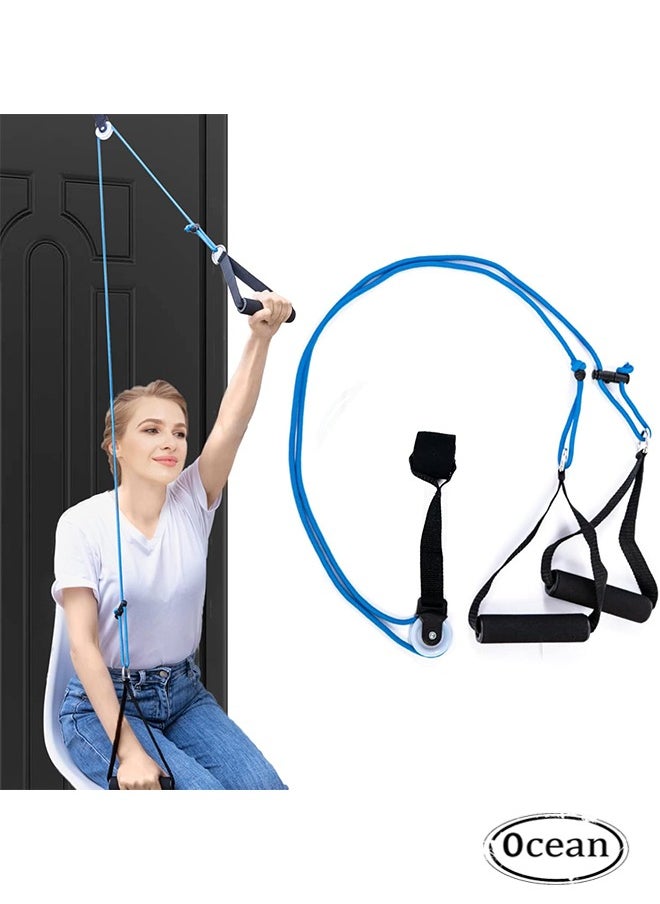 أوشن بكرة الكتف، فوق الباب نظام العلاج الطبيعي، ممارسة البكرة للعلاج الطبيعي، لتخفيف آلام الكتف وتيسير التعافي من الجراحة، تحسين مرونة التمدد، الأزرق  - Image 1