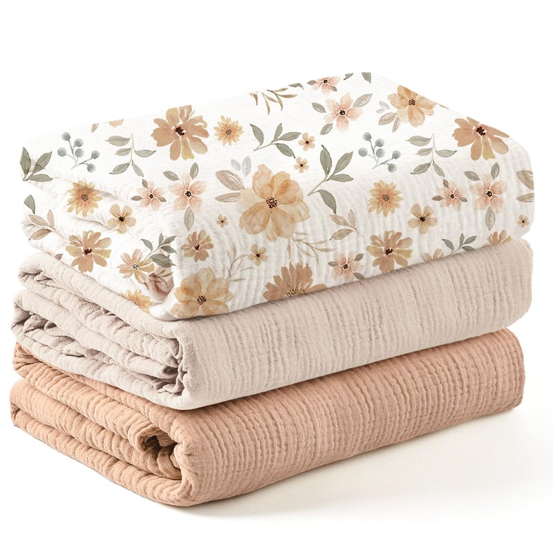 Konssy 3 Pack Muslin Swaddle Blankets for Unisex Newborn Receiving Blanket Large 47 x 47 inches Soft Breathable Muslin Baby Swaddles for Boys Girls