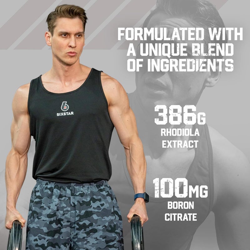 SIX STAR مكمل تعزيز التستوستيرون للرجال من سكس ستار نيوترشن مع مستخلص الروديولا وسيتريت البورون  مكملات صالة الألعاب الرياضية للرجال لنمو العضلات  القدرة  الطاقة  60 قرص - Image 4