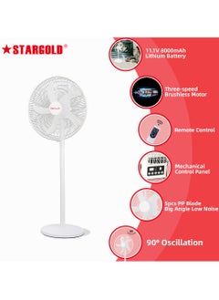 Stargold 16 Inch Rechargeable Oscillating Fan Table Fan Wall Fan Floor Fan Ceiling Fan With 4 SMD LED Light With Remote Control  - Image 3