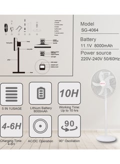 Stargold 16 Inch Rechargeable Oscillating Fan Table Fan Wall Fan Floor Fan Ceiling Fan With 4 SMD LED Light With Remote Control  - Image 4