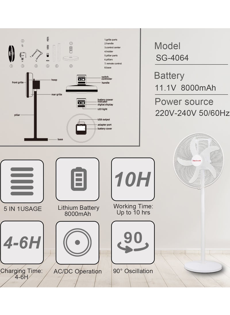 Stargold 16 Inch Rechargeable Oscillating Fan Table Fan Wall Fan Floor Fan Ceiling Fan With 4 SMD LED Light With Remote Control  - Image 4