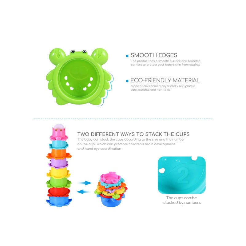 SOLARAE 8PCS Baby Bathtub Stacking Cup Toy Set, Squirting Bath Toys Summer Beach Fun Water Play Stacking Cups Squirting & Stacking Cups Fun Water Play Toys for Toddlers & Infants - Fun & Educational - Image 4