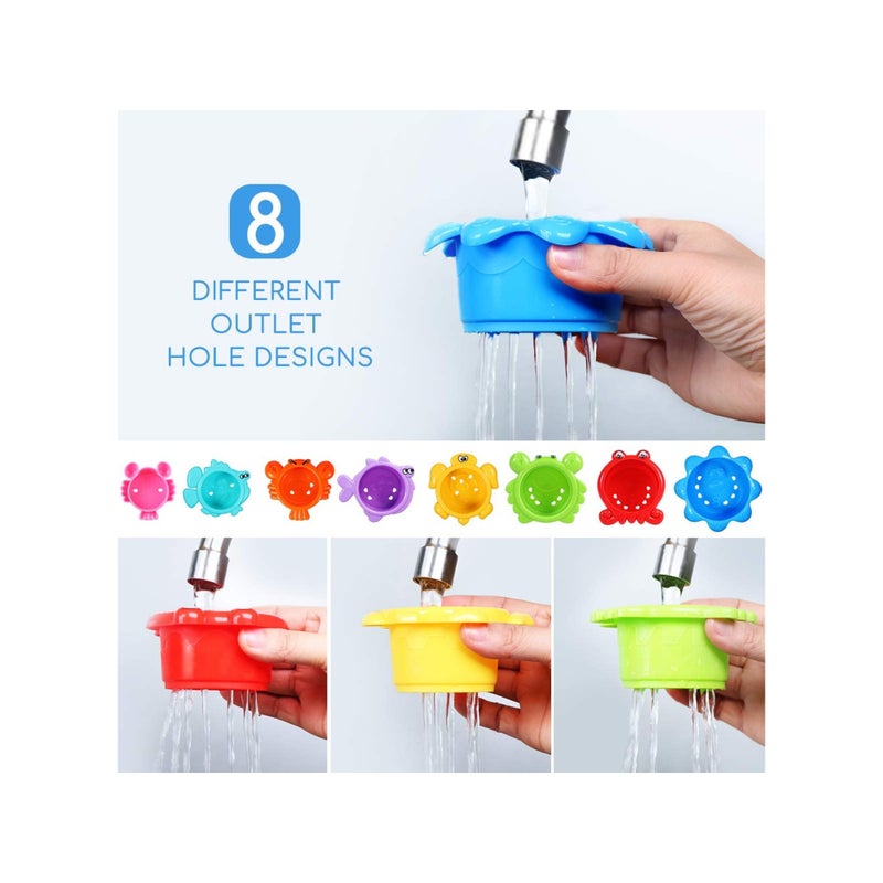 SOLARAE 8PCS Baby Bathtub Stacking Cup Toy Set, Squirting Bath Toys Summer Beach Fun Water Play Stacking Cups Squirting & Stacking Cups Fun Water Play Toys for Toddlers & Infants - Fun & Educational - Image 3