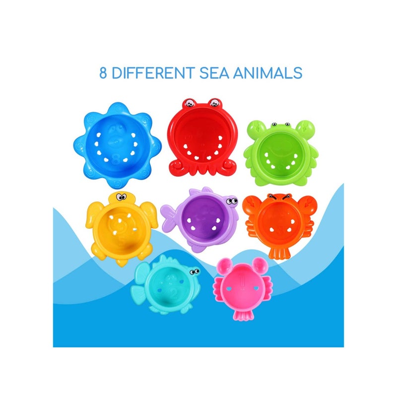 SOLARAE 8PCS Baby Bathtub Stacking Cup Toy Set, Squirting Bath Toys Summer Beach Fun Water Play Stacking Cups Squirting & Stacking Cups Fun Water Play Toys for Toddlers & Infants - Fun & Educational - Image 5