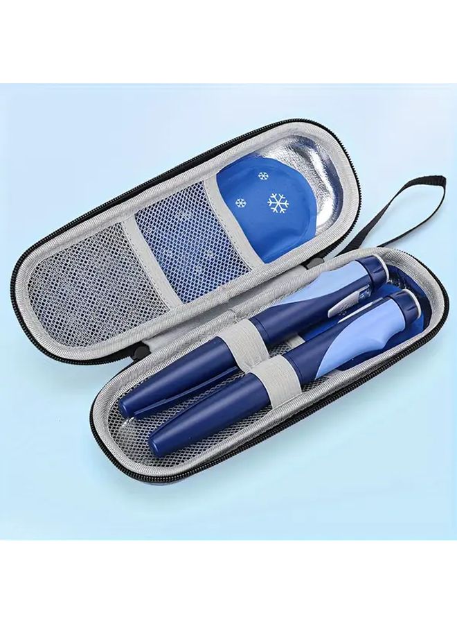 Portable Insulin Cooler Travel Bag Blue EVA Lightweight Durable Hand Washable Mesh Pocket - Image 3