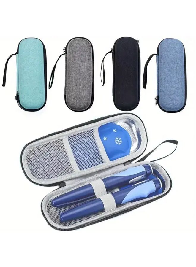 Portable Insulin Cooler Travel Bag Blue EVA Lightweight Durable Hand Washable Mesh Pocket - Image 2