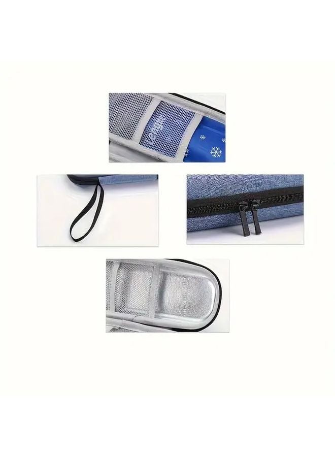 Portable Insulin Cooler Travel Bag Blue EVA Lightweight Durable Hand Washable Mesh Pocket - Image 4
