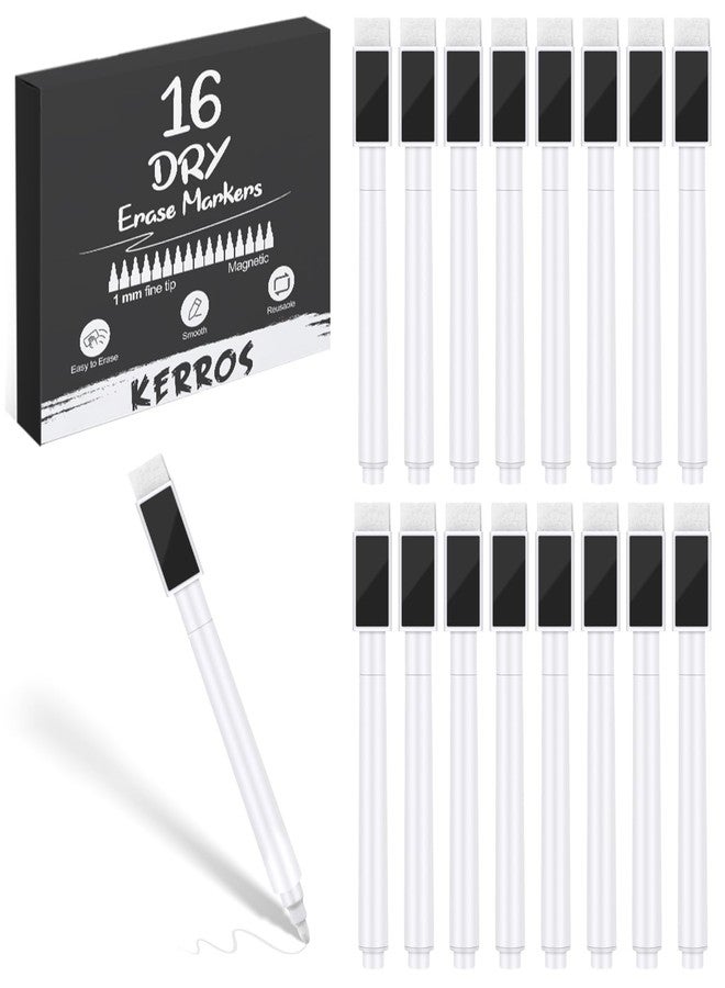 Kerros White Dry Erase Markers Magnetic Dry White Chalk Markers Pens Fine Point Tip 16 Pack - Small Blackboard Markers with Cap for School Office Family - Image 1