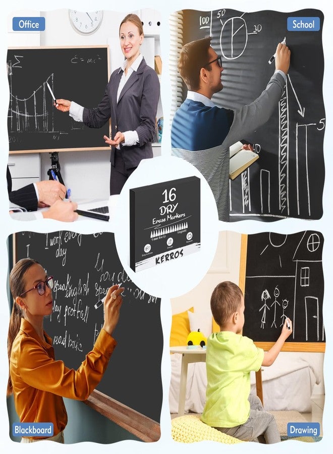 Kerros White Dry Erase Markers Magnetic Dry White Chalk Markers Pens Fine Point Tip 16 Pack - Small Blackboard Markers with Cap for School Office Family - Image 5