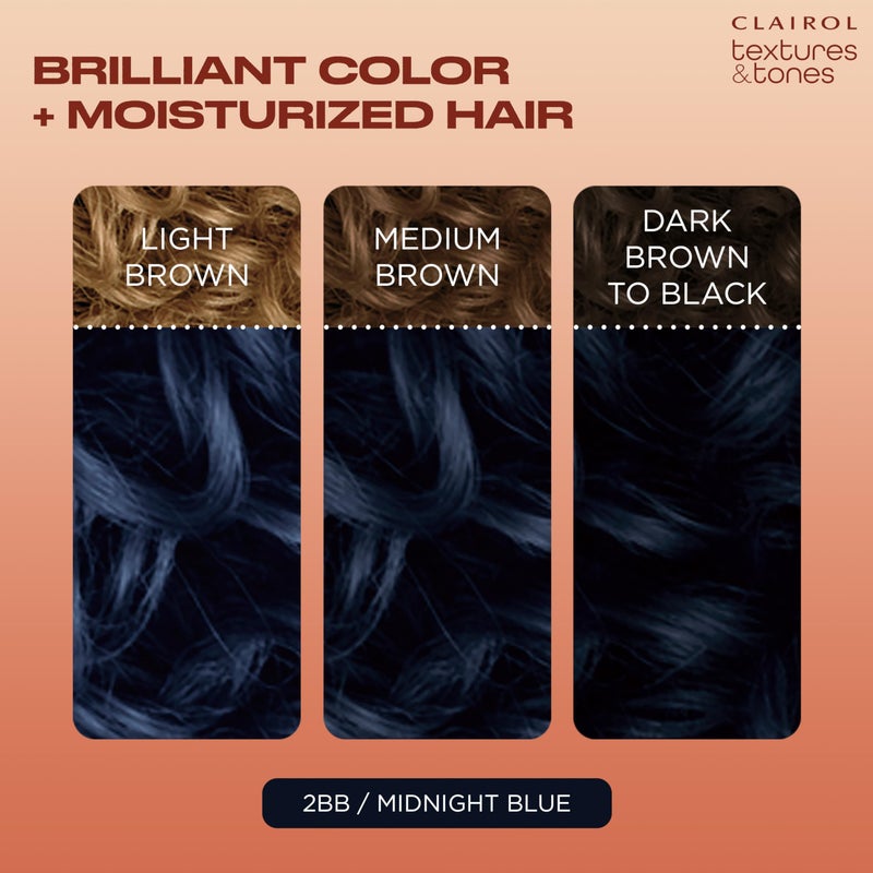 Clairol Textures & Tones Permanent Hair Dye, 2BB Midnight Blue Hair Color, Pack of 1 - Image 3