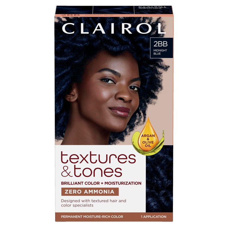 Clairol Textures & Tones Permanent Hair Dye, 2BB Midnight Blue Hair Color, Pack of 1 - Image 1