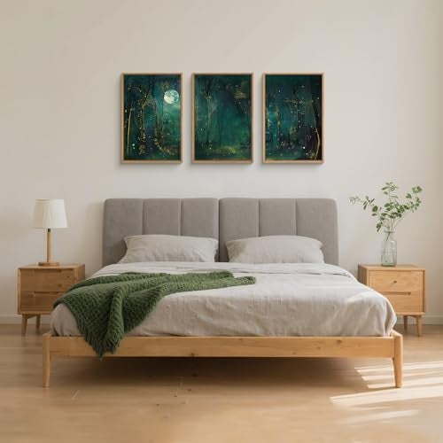 Aryroi Large Vintage Moon and Star Forest Framed Canvas Wall Art,Mystical Night Sky Scenery Wall Decor,Moody Tree Landscape Artwork,Magical Midnight Art Print for Living Room,Bedroom,Office- 16"x24"x3 - Image 5