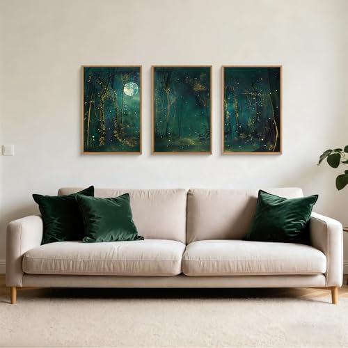 Aryroi Large Vintage Moon and Star Forest Framed Canvas Wall Art,Mystical Night Sky Scenery Wall Decor,Moody Tree Landscape Artwork,Magical Midnight Art Print for Living Room,Bedroom,Office- 16"x24"x3 - Image 2