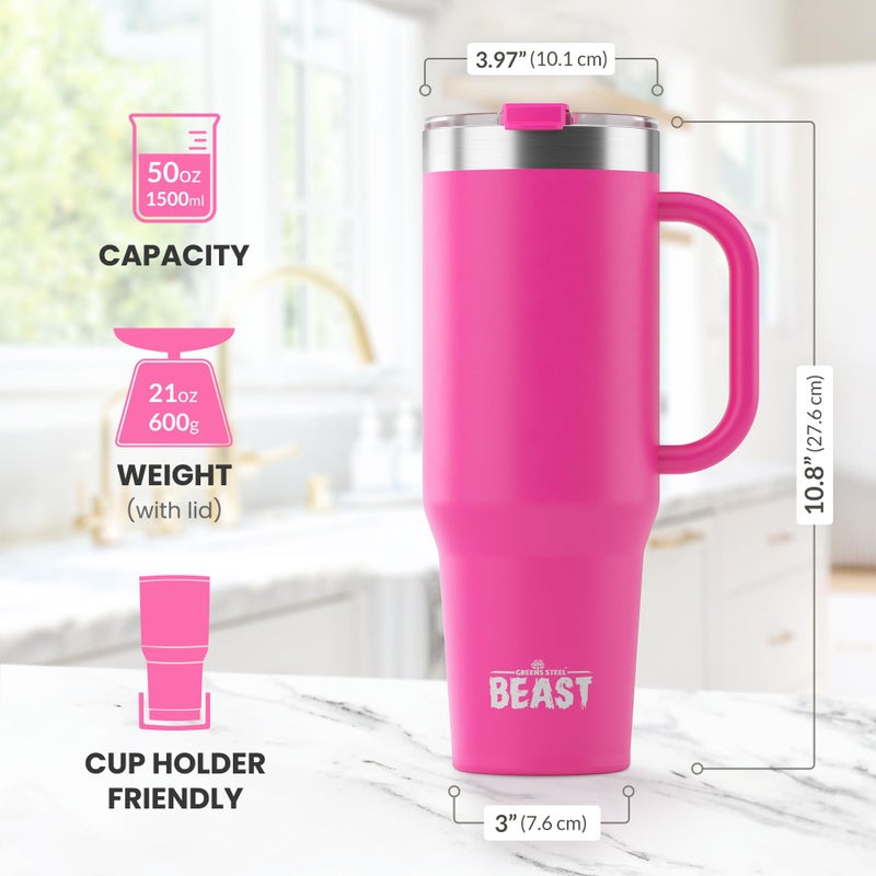 Greens Steel Beast 50 oz Tumbler Stainless Steel Vacuum Insulated Coffee Ice Cup Double Wall Travel Flask (Cupcake Pink)  - Image 3
