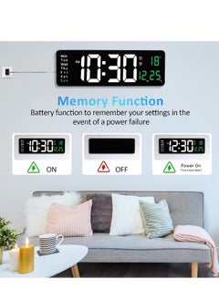 SKY-TOUCH 16” Large Display Wall Clock with Remote Control and Automatic LED Brightness Dimmer with Date, Week and Temperature  - Image 3