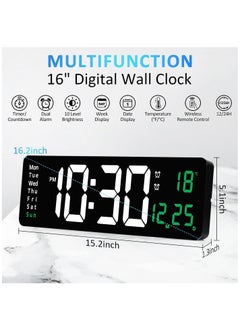 SKY-TOUCH 16” Large Display Wall Clock with Remote Control and Automatic LED Brightness Dimmer with Date, Week and Temperature  - Image 2