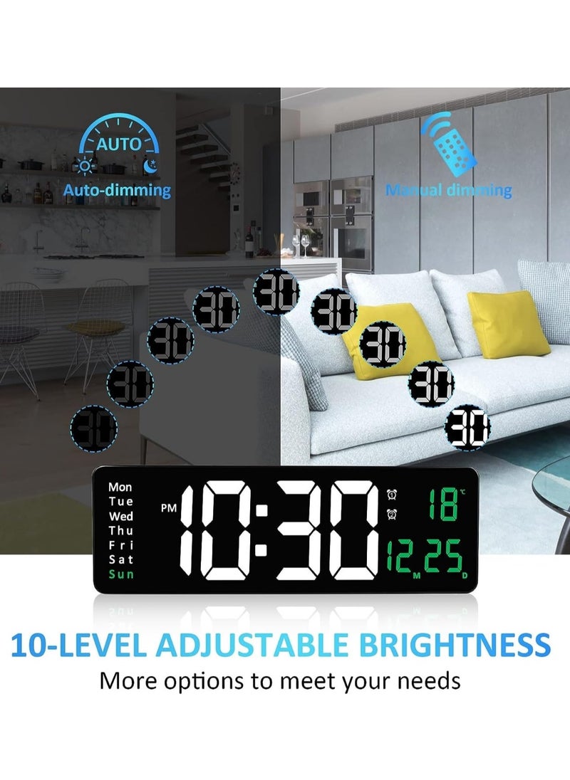 SKY-TOUCH - 16” Large Display Wall Clock with Remote Control and Automatic LED Brightness Dimmer with Date, Week and Temperature - Image 1