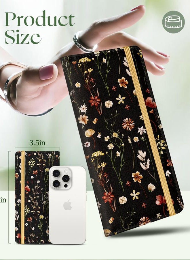 Slohif Checkbook Cover for Personal Duplicate Checks - Women Check Book Wallet Holder Top Side Tear, Black Flowers - Image 2