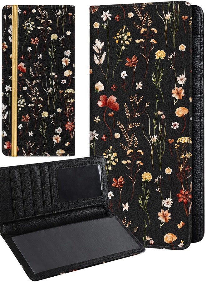 Slohif Checkbook Cover for Personal Duplicate Checks - Women Check Book Wallet Holder Top Side Tear, Black Flowers - Image 1