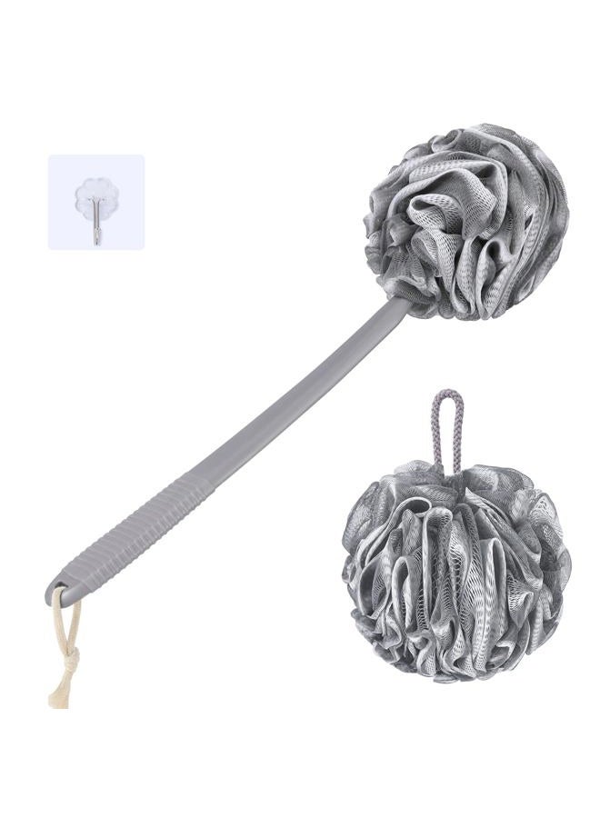 VANZAVANZU Loofah Sponge Set Back Scrubber for Shower, Anti-Slip Plastic 17" Handle Loofah on a Stick with Fluffy Shower Sponge, PE Soft Mesh Shower Loofahs-Gray with White Edge - Image 1