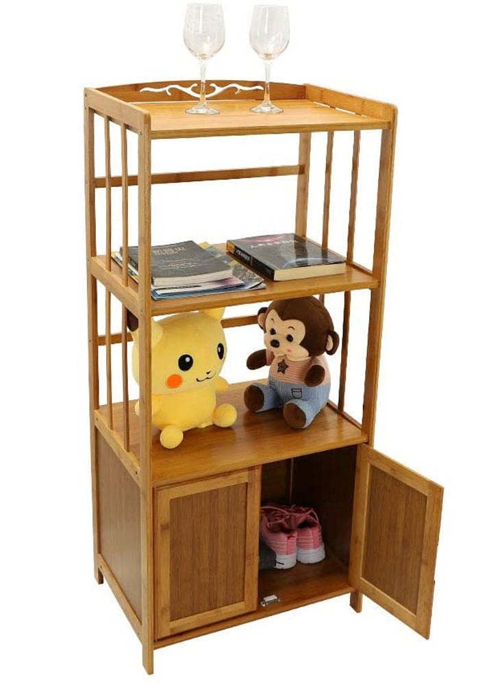 LINGWEI Modern Bamboo Bathroom Storage Cabinet with Shelves - Versatile Floor Standing Utility Cupboard for Kitchen & Bathroom Organization - Stylish Walnut Finish - Image 1