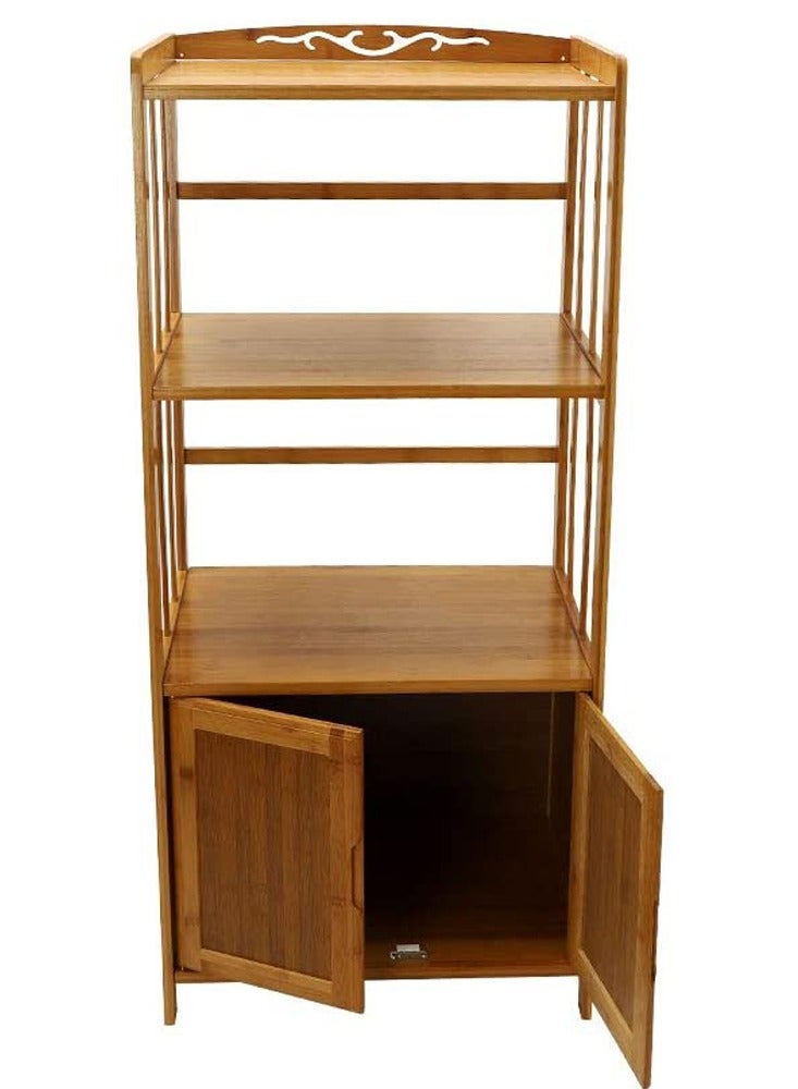 LINGWEI Modern Bamboo Bathroom Storage Cabinet with Shelves - Versatile Floor Standing Utility Cupboard for Kitchen & Bathroom Organization - Stylish Walnut Finish - Image 2