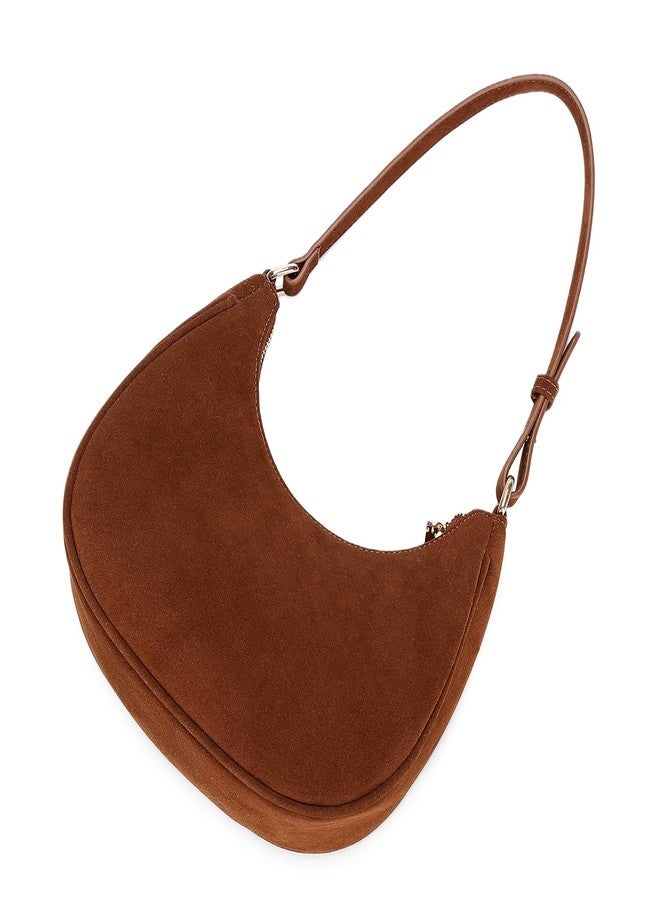 WSRYDJDL Crescent Shoulder Bags for Women Cute Hobo Tote Handbag Under the Arm Purses Mini Clutch Purse with Zipper Closure, Suede-brown - Image 4