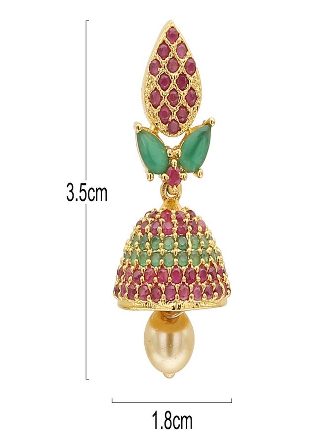 Sasitrends Metal Gold Plated and American Diamond Green Jhumki Earrings for Women and Girls - Image 3