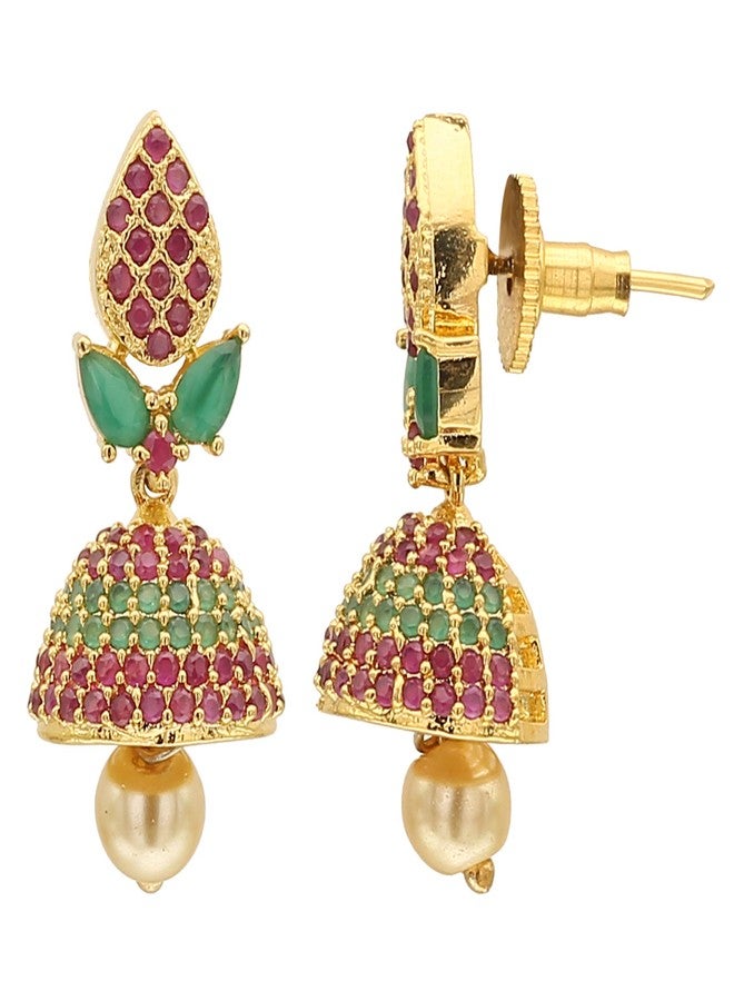 Sasitrends Metal Gold Plated and American Diamond Green Jhumki Earrings for Women and Girls - Image 5