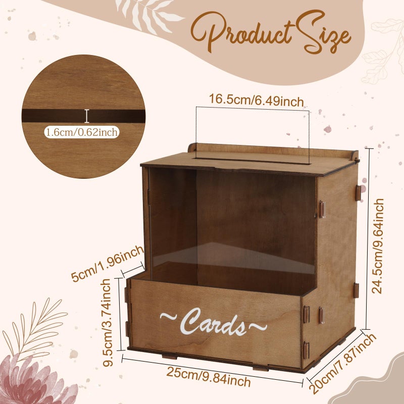 OurWarm Brown Wedding Card Box with Flower Trough & Acrylic Board, Wooden Wedding Card Boxes for Reception, Money Gift Box for Honeymoon, Graduation, Baby Showers, Birthday Party Decorations - Image 3