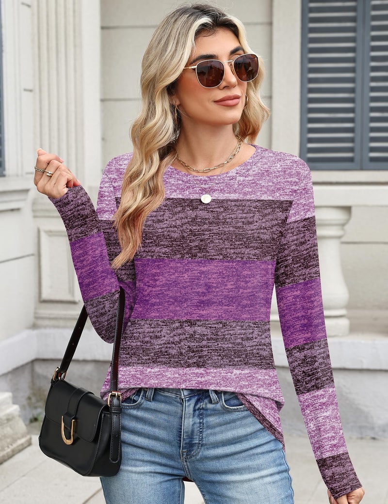 TCOT Women's Long Sleeve Crew Neck Tops for Women Dressy Casual Spring Clothes 2026 Purple Pullover Shirts L - Image 2