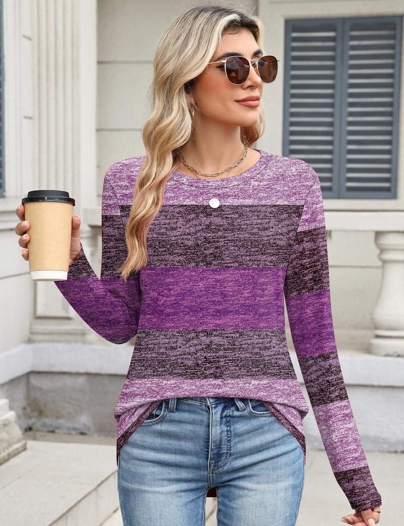 TCOT Women's Long Sleeve Crew Neck Tops for Women Dressy Casual Spring Clothes 2026 Purple Pullover Shirts L - Image 5