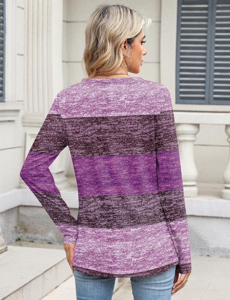 TCOT Women's Long Sleeve Crew Neck Tops for Women Dressy Casual Spring Clothes 2026 Purple Pullover Shirts L - Image 3