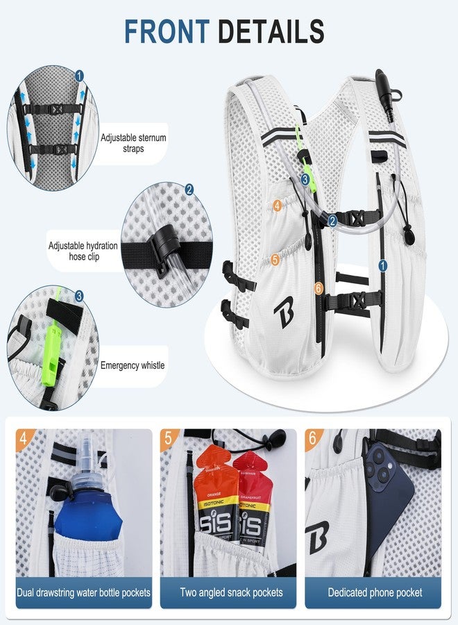 BECOJADDE Running Vest Hydration Backpack with One 1.5L Water Bag for Men Women, 5L Lightweight Running Backpack Hydration for Marathon, Trail, Cycling, Hiking, Jogging White - Image 2