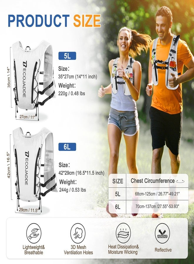 BECOJADDE Running Vest Hydration Backpack with One 1.5L Water Bag for Men Women, 5L Lightweight Running Backpack Hydration for Marathon, Trail, Cycling, Hiking, Jogging White - Image 4