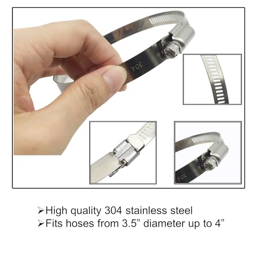 EesTeck Upgraded Version 4" (Diameter) Thicken Adjustable 304 Stainless Steel Duct Clamps Pipe Clamp Air Ducting Clamp worm drive hose clamps (4Pcs, 91mm-114mm) - Image 2