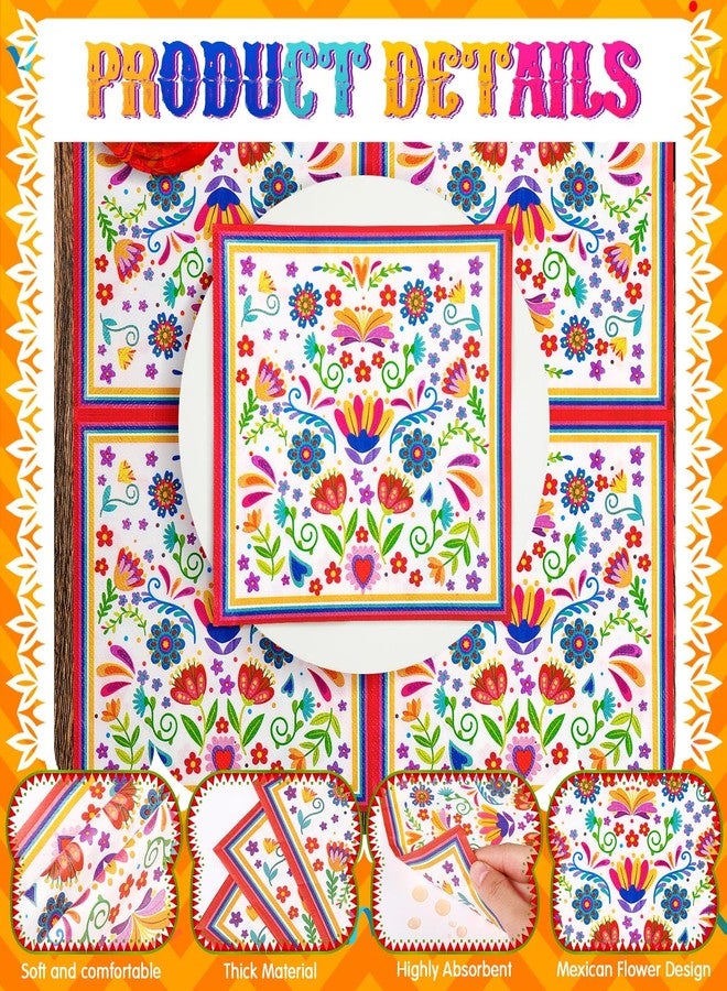 FillTouch مناديل فيل تاتش 100 قطعة لعيد الموتى من المكسيك، مناديل حفلة فييستا مكسيكية، زهور ماندالا، زينة عيد الموتى لاحتفالات تاكو الثلاثاء، مستلزمات حفلة عيد ميلاد مكسيكية (بيضاء) - Image 5