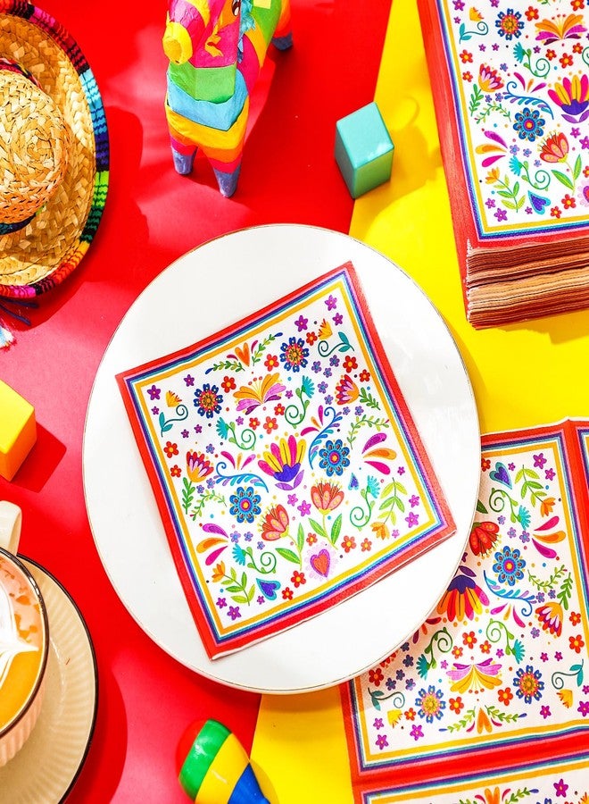 FillTouch مناديل فيل تاتش 100 قطعة لعيد الموتى من المكسيك، مناديل حفلة فييستا مكسيكية، زهور ماندالا، زينة عيد الموتى لاحتفالات تاكو الثلاثاء، مستلزمات حفلة عيد ميلاد مكسيكية (بيضاء) - Image 2