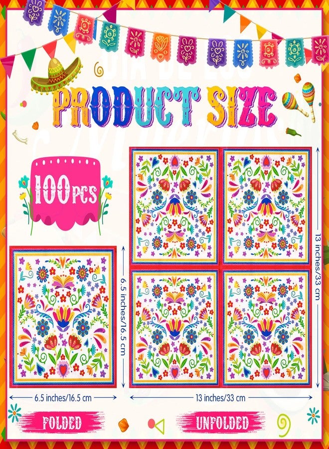 FillTouch مناديل فيل تاتش 100 قطعة لعيد الموتى من المكسيك، مناديل حفلة فييستا مكسيكية، زهور ماندالا، زينة عيد الموتى لاحتفالات تاكو الثلاثاء، مستلزمات حفلة عيد ميلاد مكسيكية (بيضاء) - Image 3