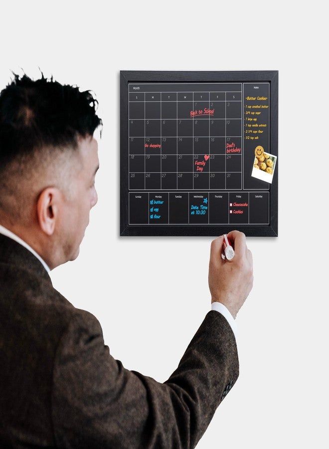 YCCYYCCY 3-in-1 Magnetic Chalkboard Calendar for Wall - 13"x17" Monthly, Weekly & Memo Planner with Black Wood Frame, Hanging Blackboard for Home, Office, Kitchen Decor(DH-3in1-3343) - Image 3