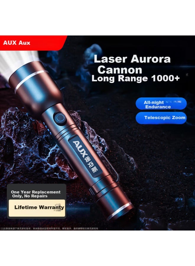Aux High-brightness Flashlight Long Battery Life Outdoor Survival Zoomable Military Small Portable Home Use Emergency Light