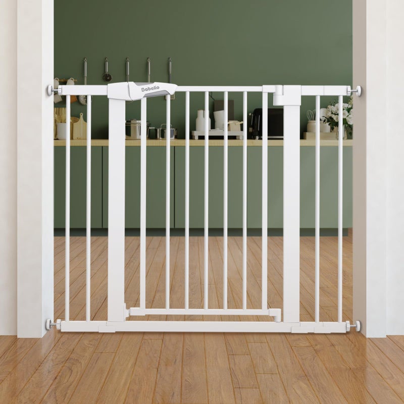 BABELIO Safety Gate Door Fits for Stairs, Narrow and Wide Doorways with Auto Close, Easy Install, No Drilling, Pressure Mounted for Baby, Child, Pets, Dog/Puppy, 26''-40'', White - Image 1