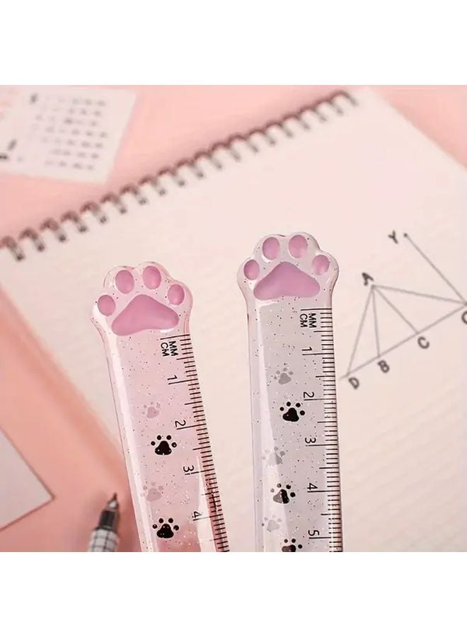 Pink Creative Cat Claw Design Straight Ruler 5.91 Inch PVC Measuring Tool For Students - Image 2