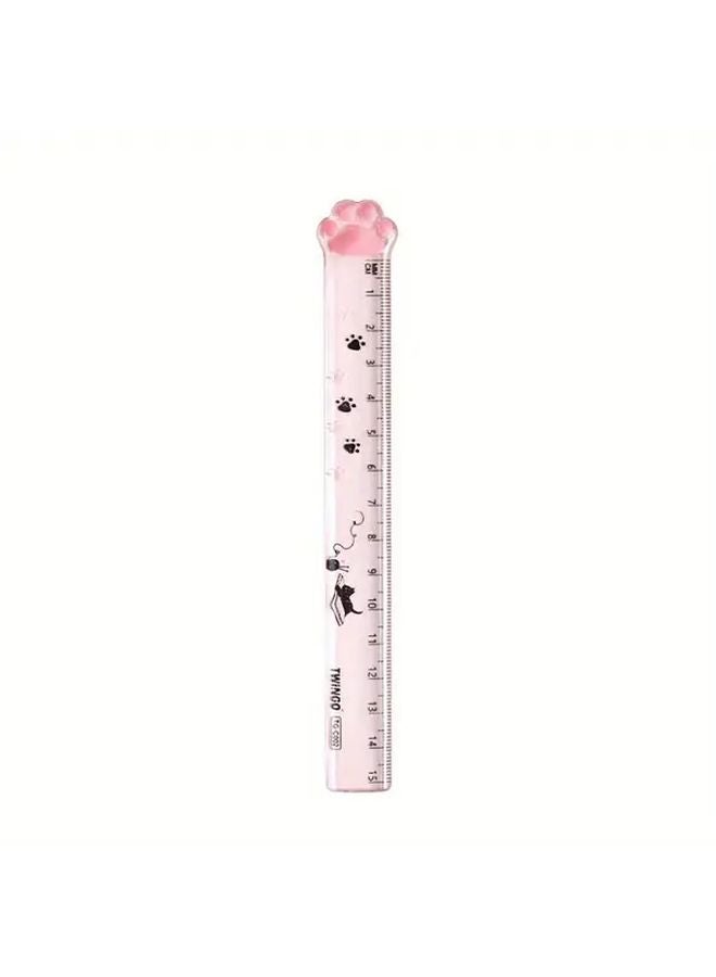 Pink Creative Cat Claw Design Straight Ruler 5.91 Inch PVC Measuring Tool For Students - Image 1