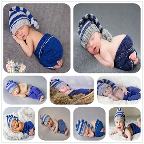 Vedory Newborn Baby Photo Shoot Props Girl Boy Crochet Knit Hat Costume Stripe Hat Pants Overalls Photography Props (Multicolor) - Image 5