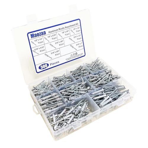 Maozaa 500 PCS Aluminum Blind Rivets, 9 Sizes Pop Rivets Assortment Kit (1/8"x1/4", 5/16", 3/8", 1/2"; 3/16"x5/16", 3/8", 1/2", 5/8", 1"), Blind Rivet (Silver) - Image 2
