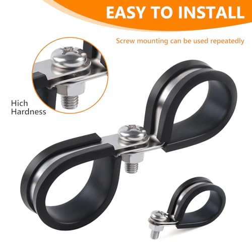Flytuo 60PCS Cable Clamps Assortment Kit, Flytuo 304 Stainless Steel Rubber Cushion Pipe Clamps in 7 Sizes 1/4" 5/16" 3/8" 1/2" 5/8" 3/4" 1" - Image 4