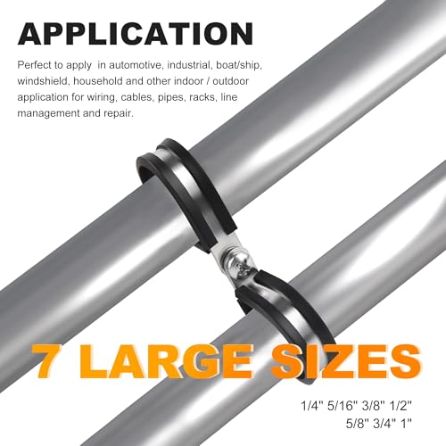 Flytuo 60PCS Cable Clamps Assortment Kit, Flytuo 304 Stainless Steel Rubber Cushion Pipe Clamps in 7 Sizes 1/4" 5/16" 3/8" 1/2" 5/8" 3/4" 1" - Image 5